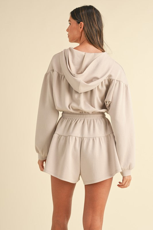 Stone Zip Front Hooded Romper