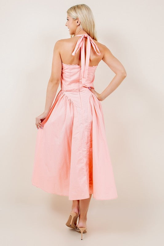 Corset Fit Midi Dress- Peachy Pink