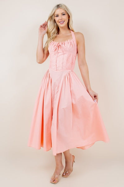 Corset Fit Midi Dress- Peachy Pink
