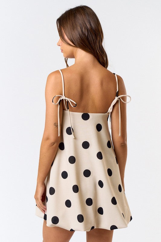 Polka Dot Mini Bubble Dress- Taupe/Black