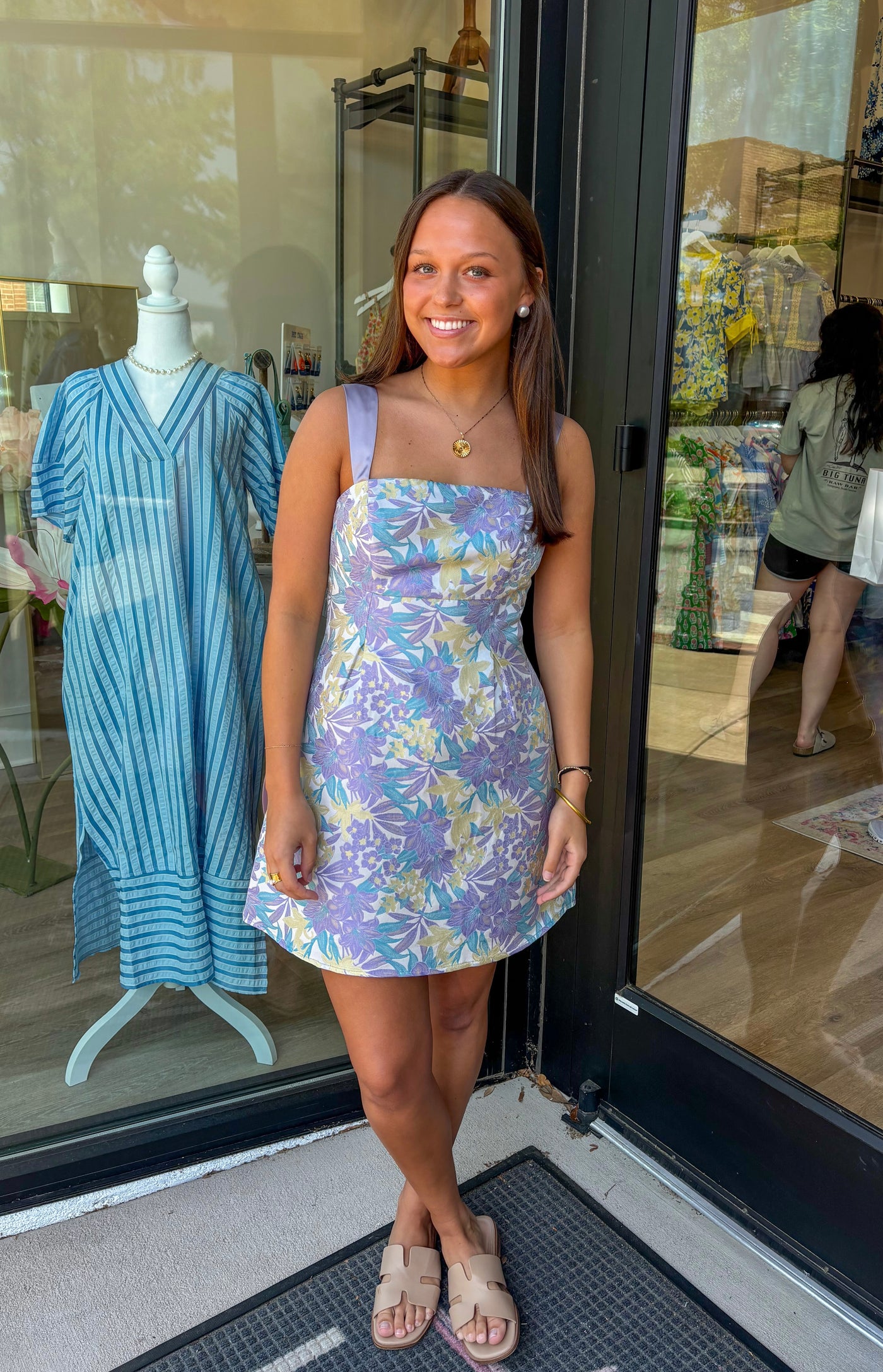 Satin Strap Tapestry Mini Dress- Lavender