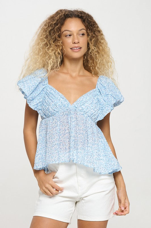 Sky Petals Back Tie Top