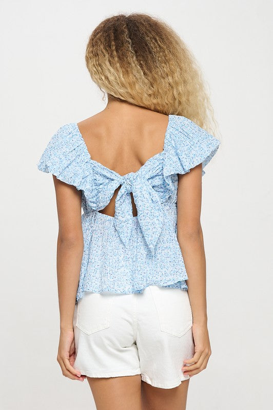 Sky Petals Back Tie Top