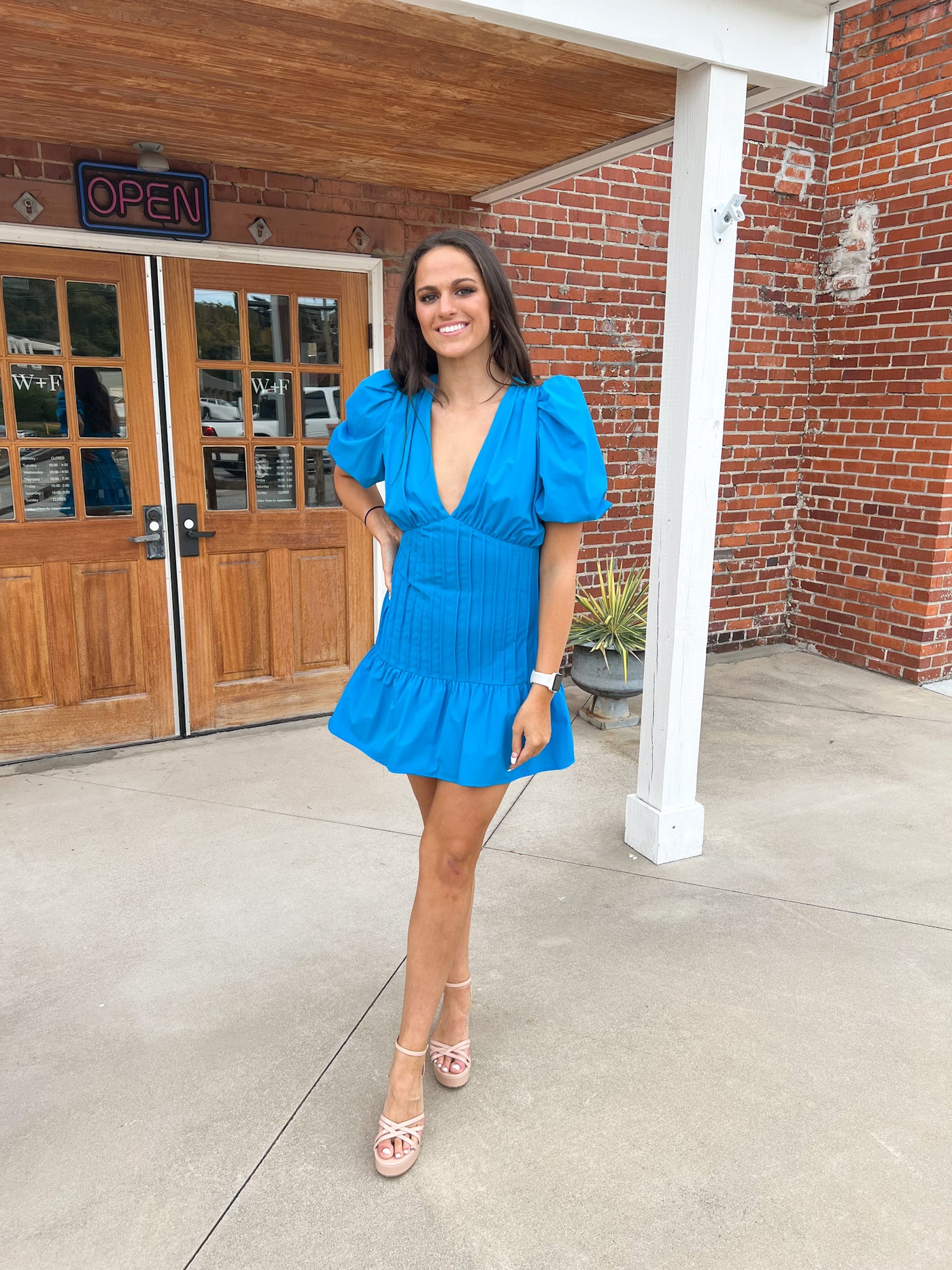 Pin Tuck Fitted Dress- Electric Blue