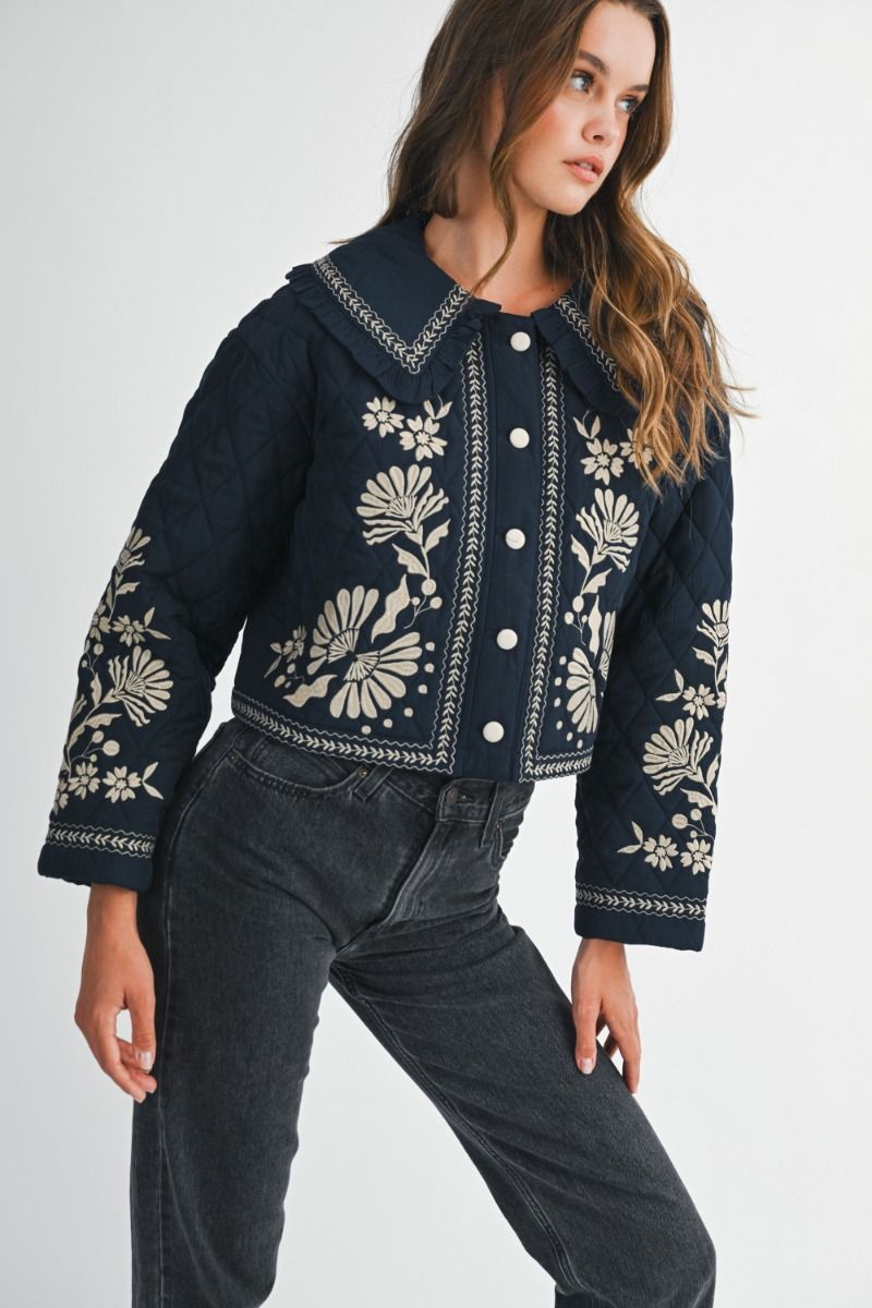 Navy Contrast Stitched Quilted Jacket