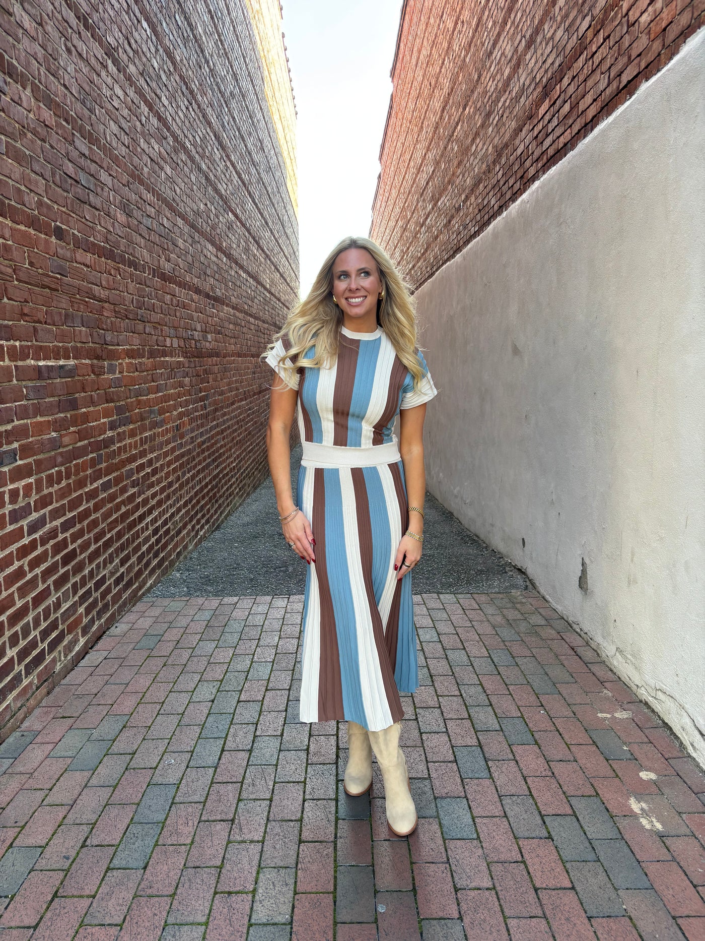 Color Block Sweater Midi Skirt Set