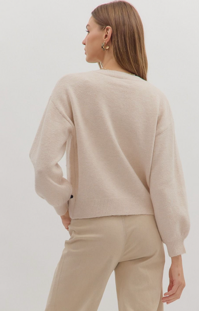 Cream and Black Embroidered Sweater Cardigan