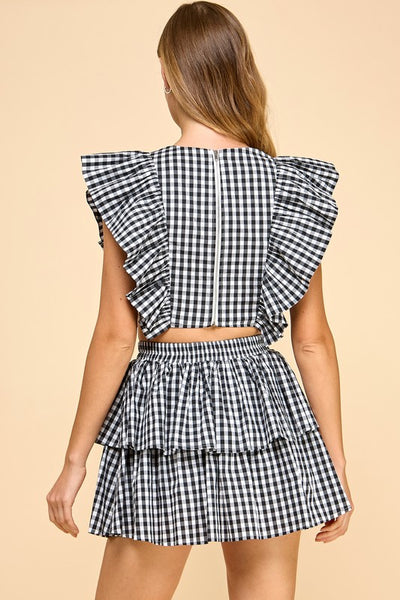 Black Gingham Ruffled Set