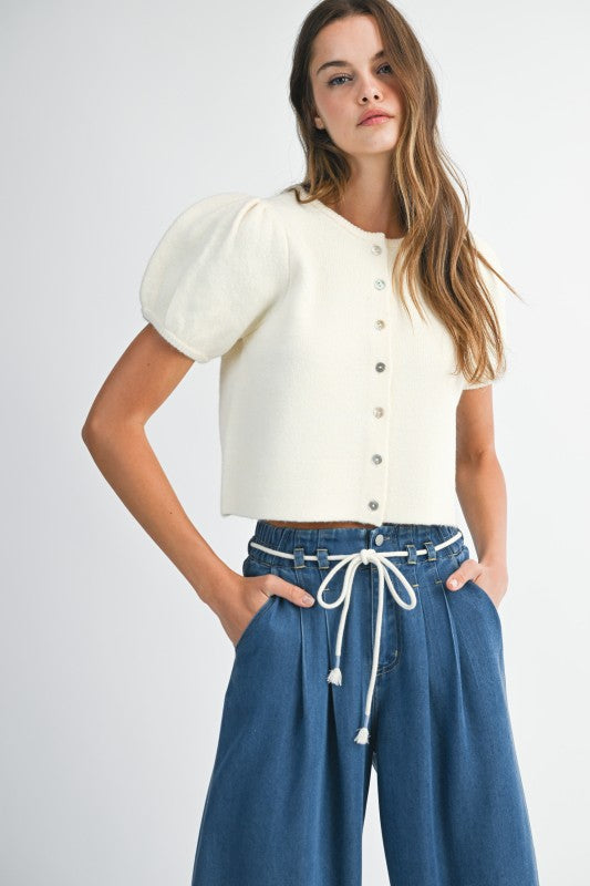 Puff Sleeve Crew Neck Sweater