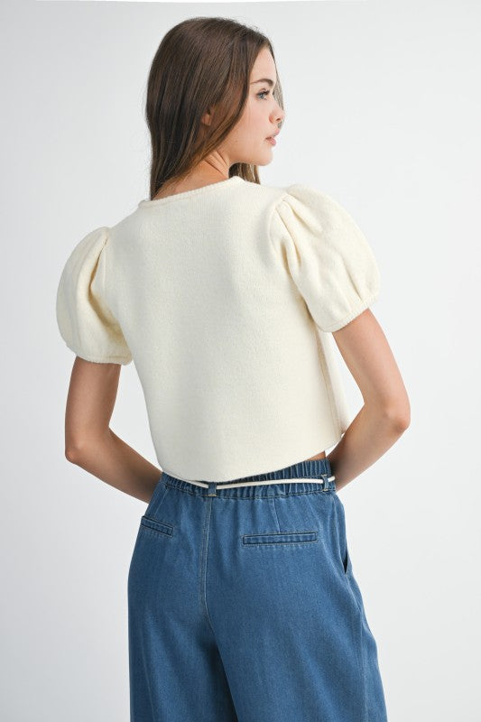 Puff Sleeve Crew Neck Sweater