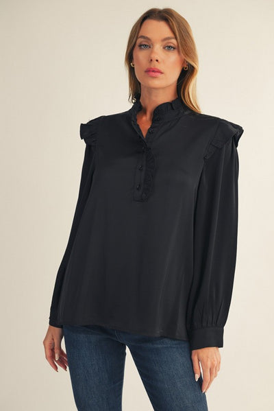 Ruffle Detail Solid Satin Top