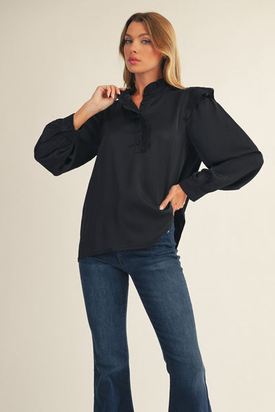 Ruffle Detail Solid Satin Top