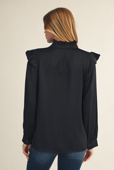 Ruffle Detail Solid Satin Top