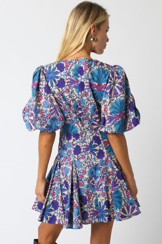 Cream and Purple Floral Mini Dress