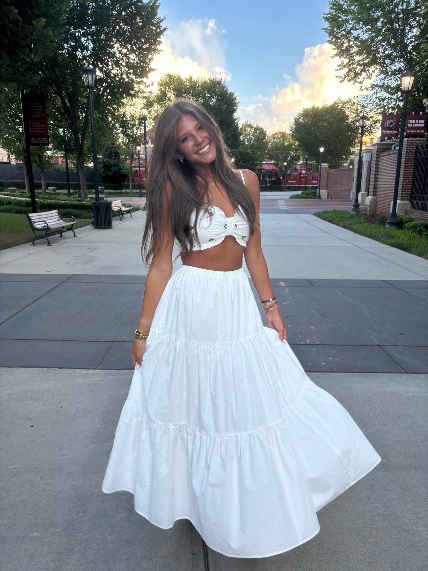 Embroidered Bralette And Maxi Skirt Set