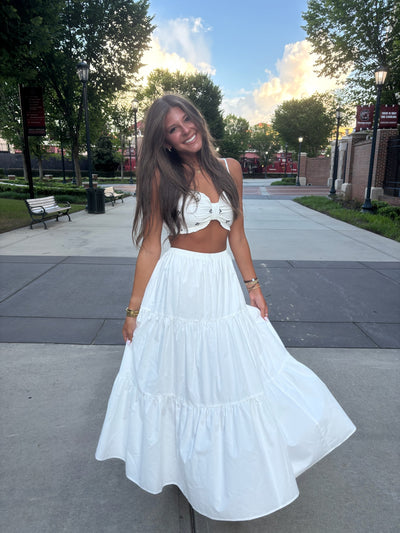 Embroidered Bralette And Maxi Skirt Set