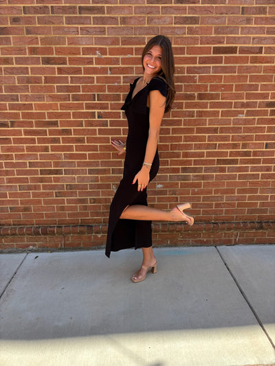 Black Bow Detail Off Shoulder Midi Dress