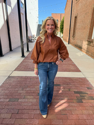 Split Neck Long Sleeve Top