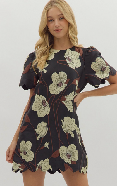 Black & Taupe Floral Dress