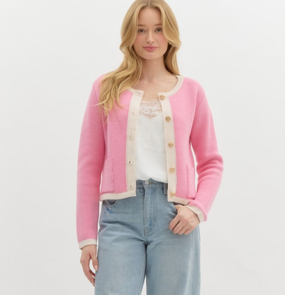 Pink Knit Long Sleeve Cardigan