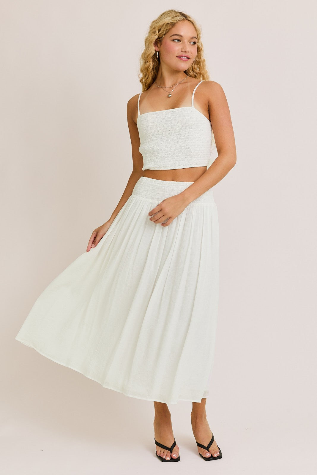 Smocked Crop Top & Midi Skirt Set