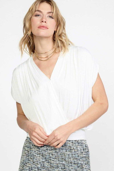 White Cap Sleeve Pleated Shoulder Top