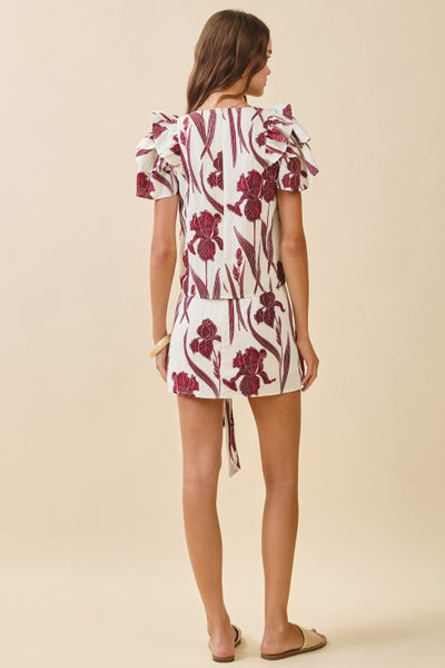Floral Print Asymmetrical Tie Skirt Set