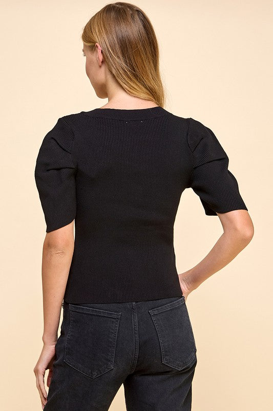 Black Square Neckline Knit Top