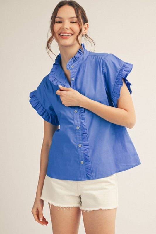 Royal Blue Ruffled Detail Woven Top – The Kindred Boutique