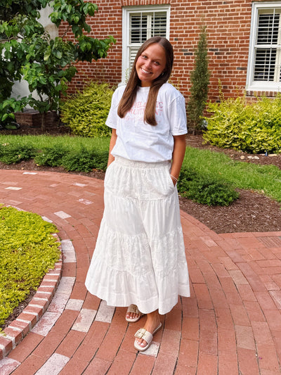 White Eyelet Embroidered Midi Skirt