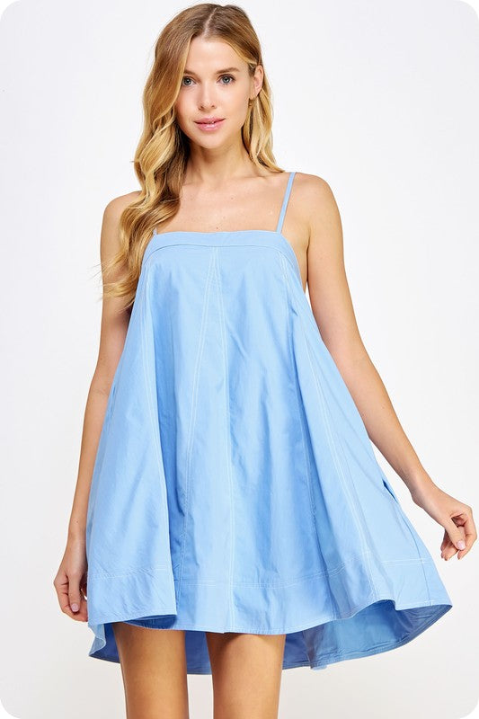 Light Blue Contrast Top Stitch Mini Dress