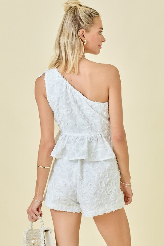 White 3D Texture Short Set