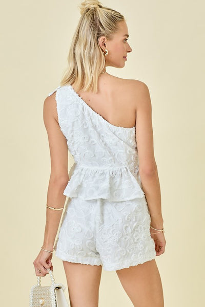 White 3D Texture Short Set