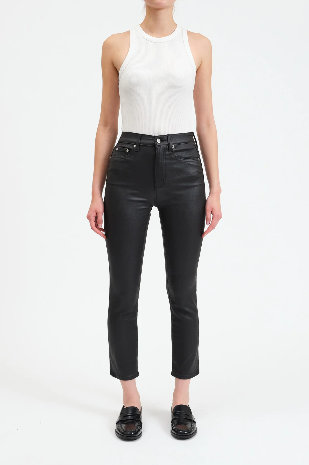 Daily Driver Daze Denim High Rise Skinny Straight Pant- Coated Asphalt