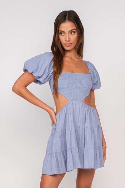 Evie Textured Cut Out Dress- Dark Chambray