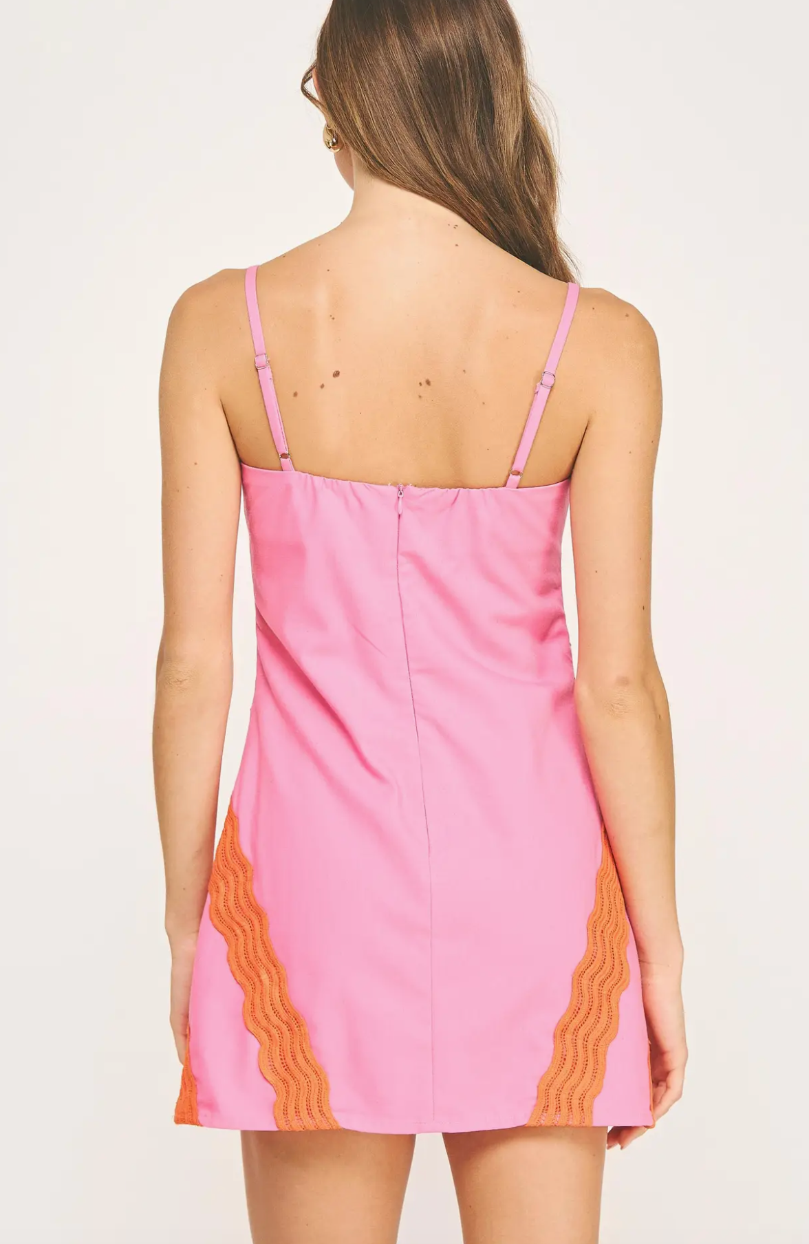 Pink and Orange Wavy Lace Linen Mini Dress