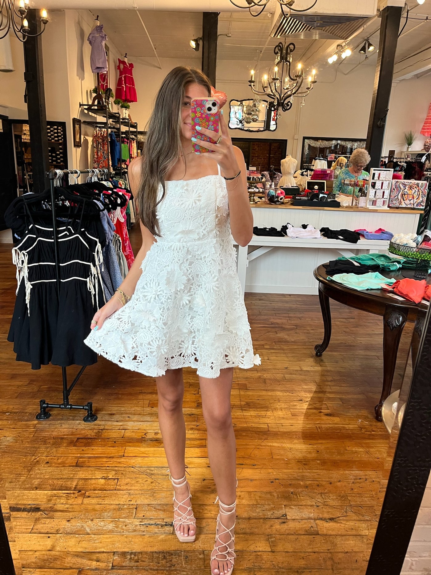 White 3D Floral Embroidered Dress