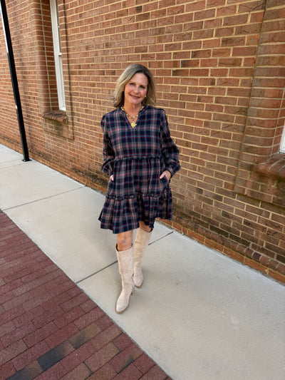 Checkered Long Sleeve Dress
