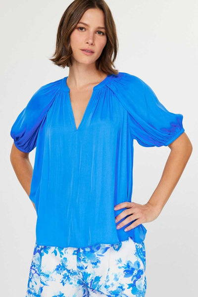 Half Sleeve V-Neck Blouse Top- Blue