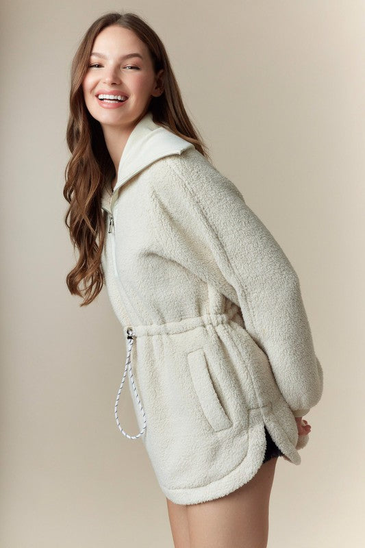 Fleece Waist Cord Pullover- Taupe