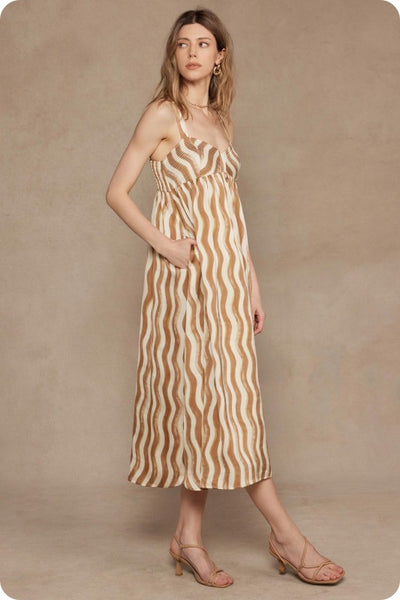 Wavy Striped Satin Midi Dress