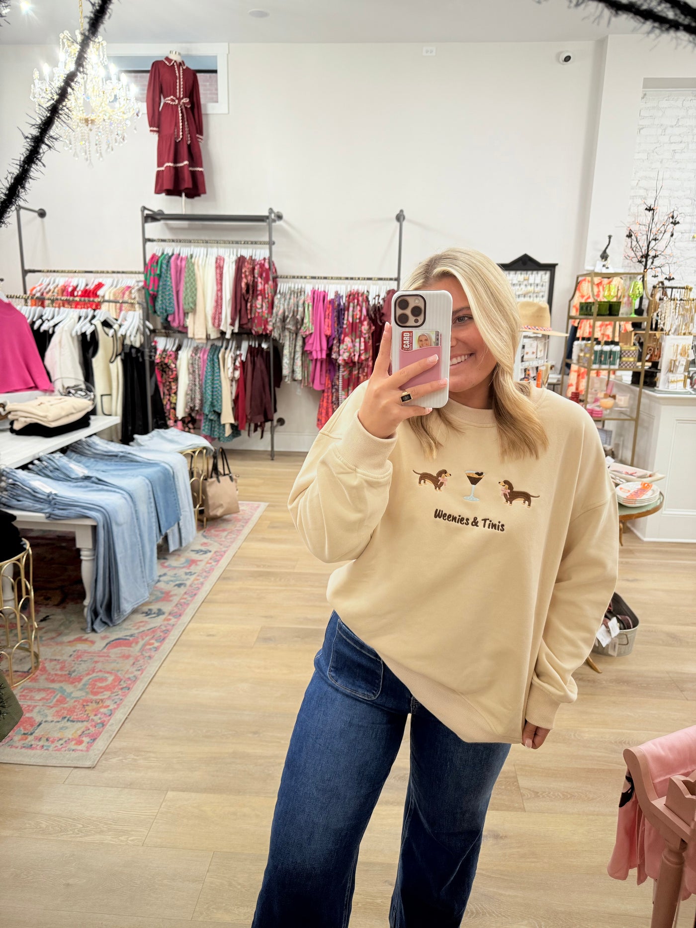 "Weenies & Tinis" Embroidered Sweatshirt