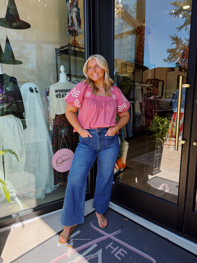 Patch Pocket Wide Leg Denim- Dark
