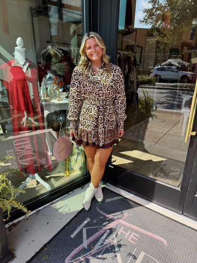 Brown Geometric Print Mini Dress