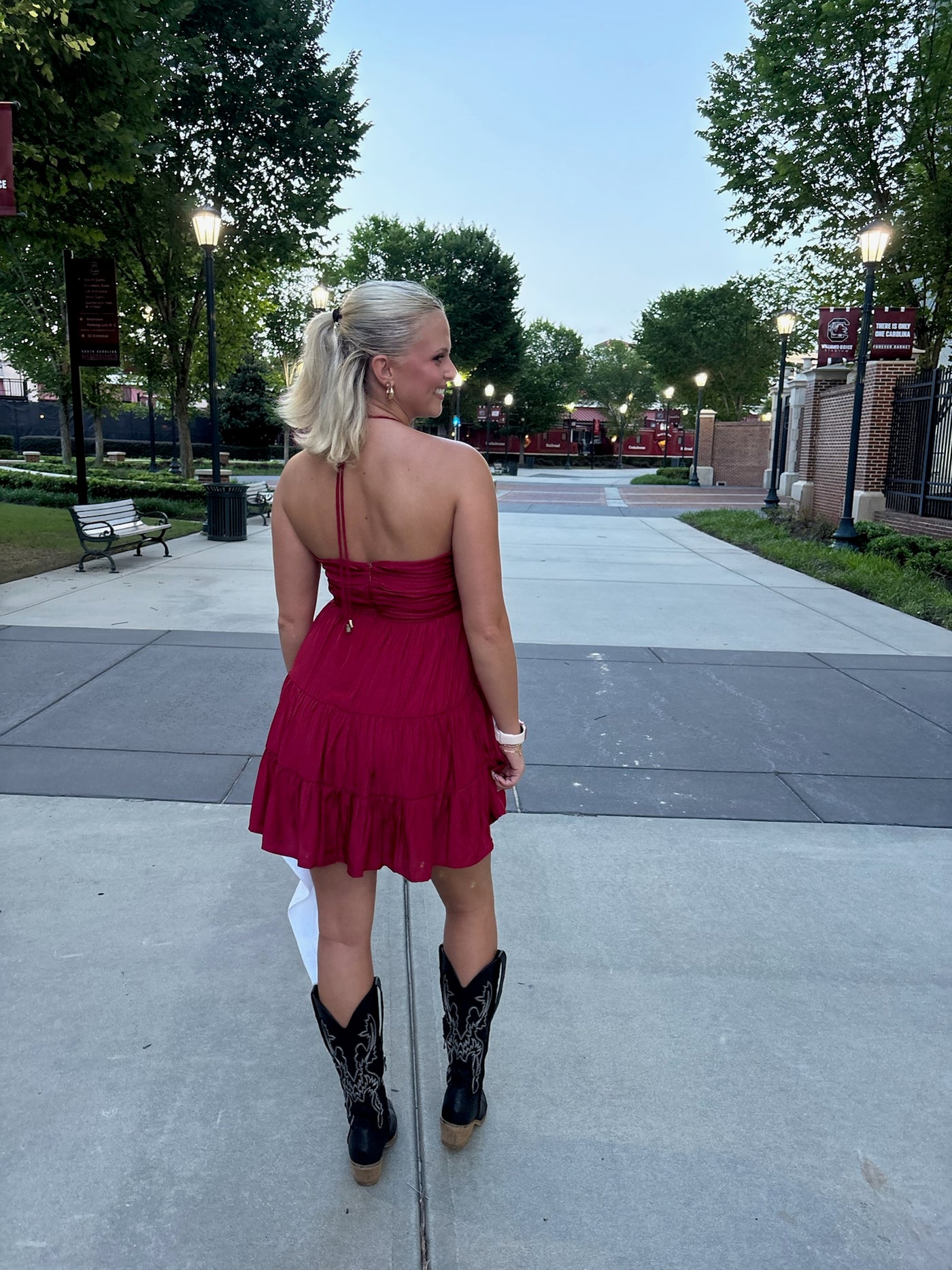 Ruched Halter Mini Dress- Garnet