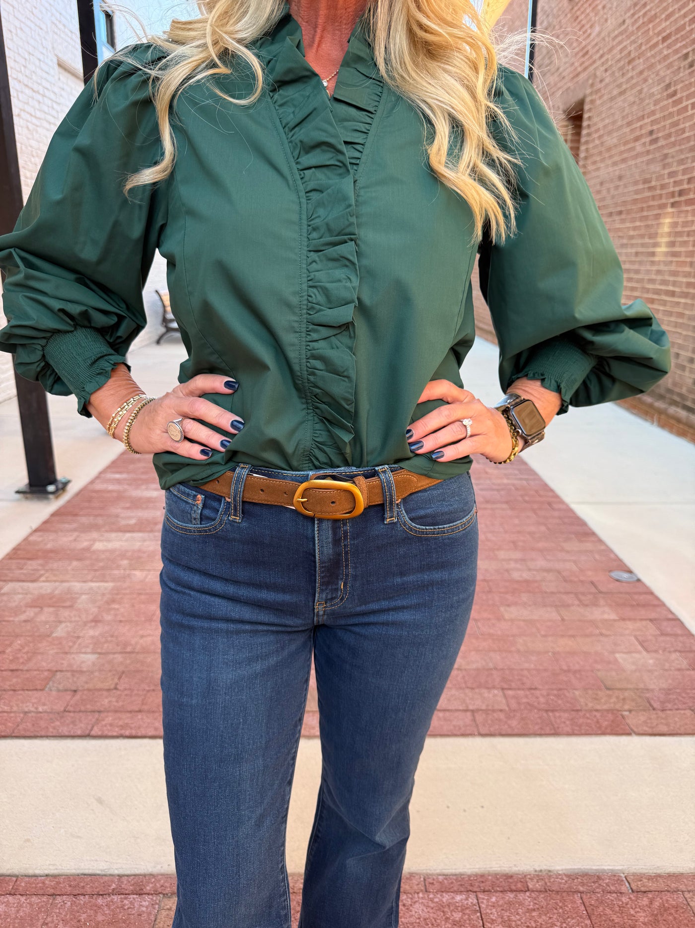 Hunter Green Ruffled Accent Top