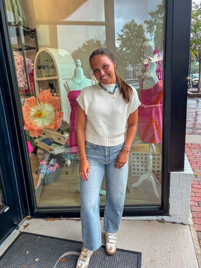 Ivory Mock Neck Cropped Sweater Top