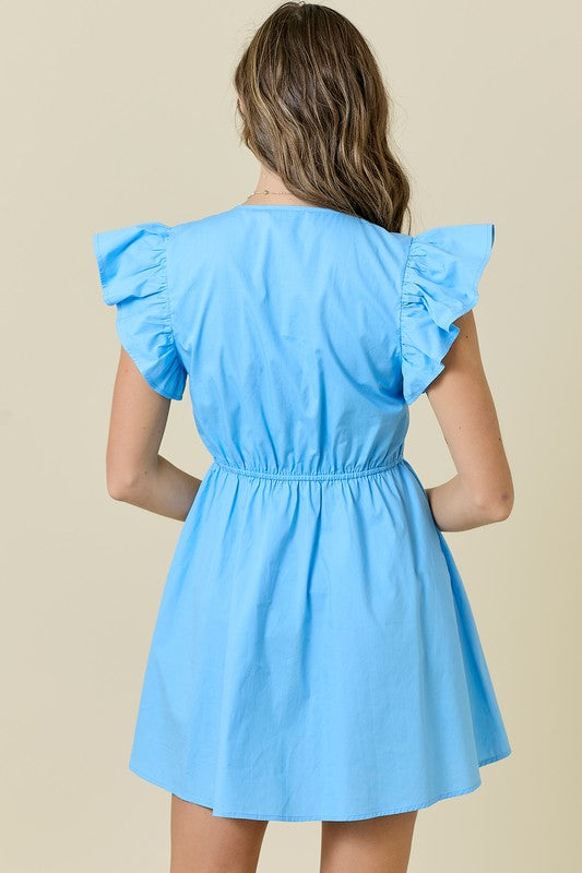 Double Tie Smocked Dress- Powder Blue