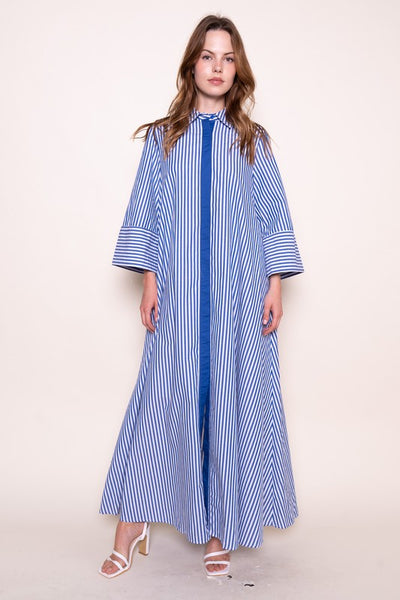 Navy Blue Loose Fit Striped Maxi Dress