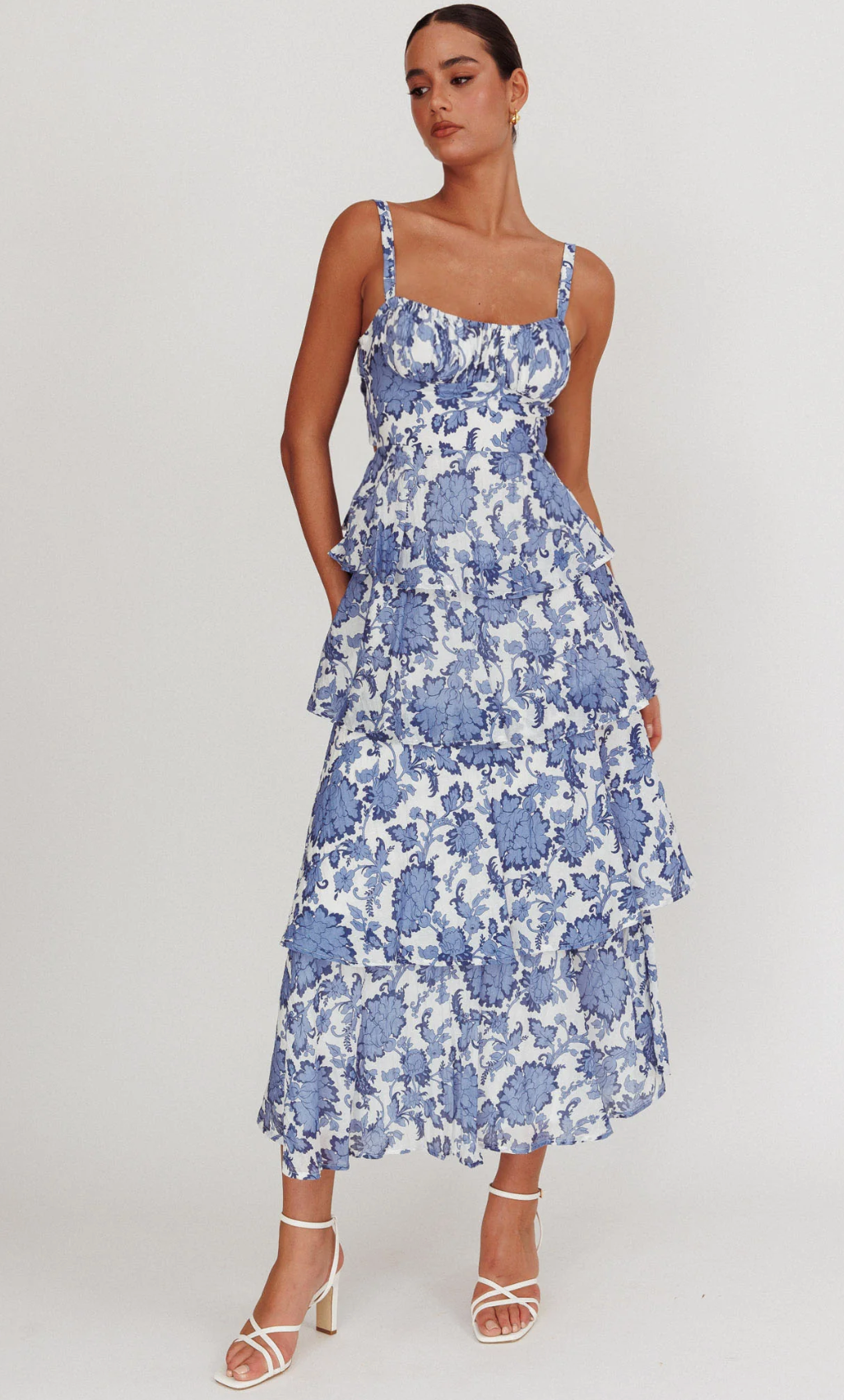 Blue Provence Bloom Tiered Maxi Dress